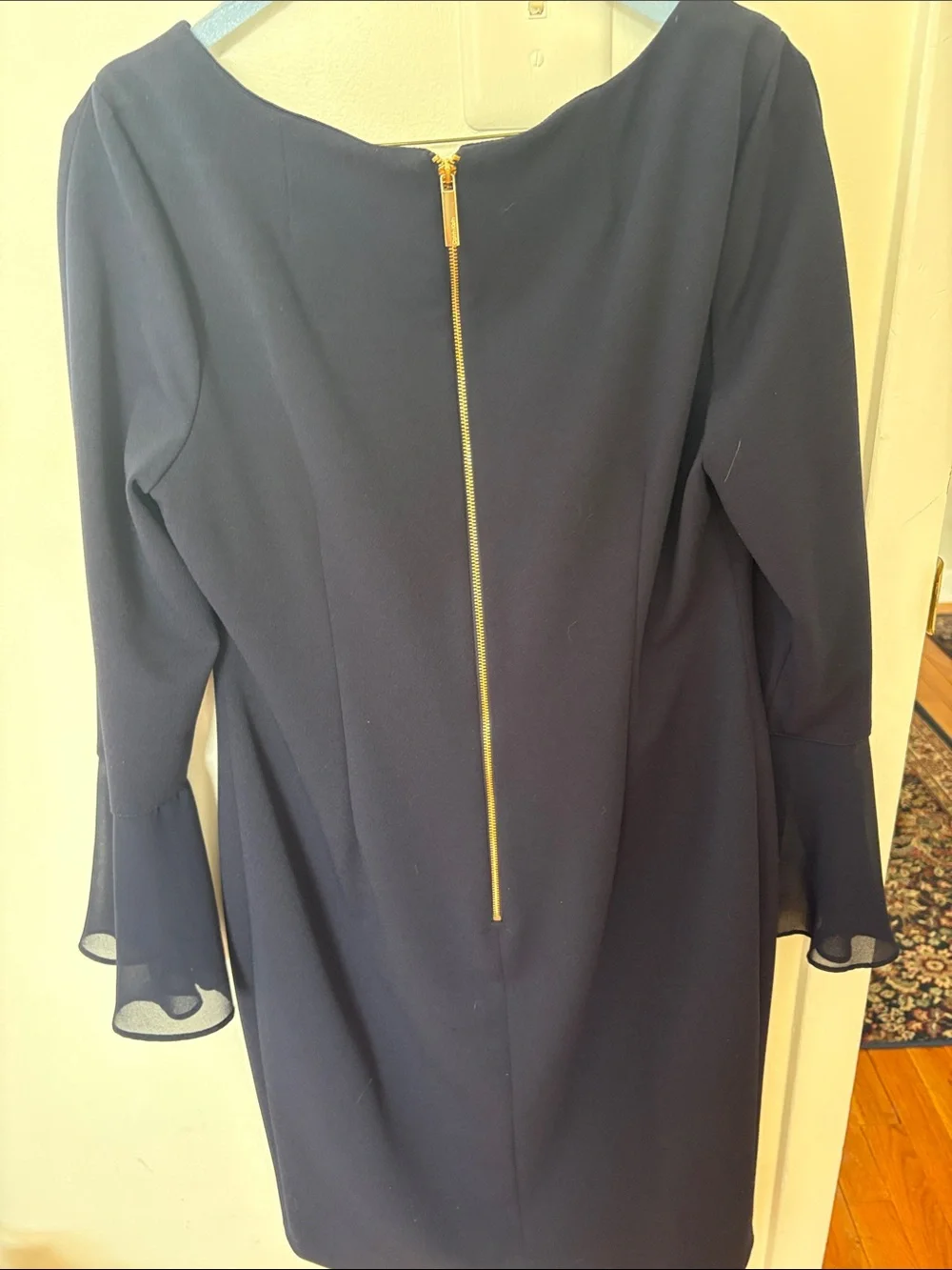 Calvin Klein Navy SheathDress with Flared Bell Sleeves - Picture 5 of 8